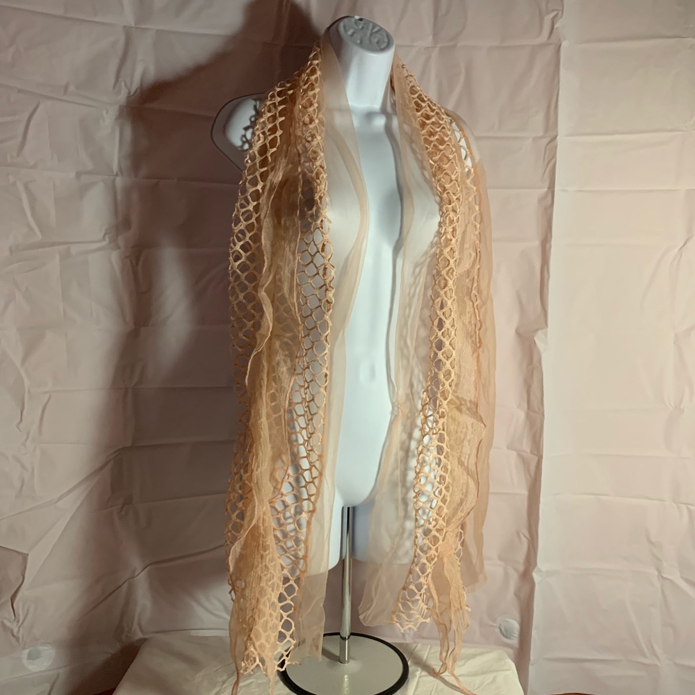Peach Lattice Scarf Chiffon Orange Pink Wrap Cute - Picture 2 of 5